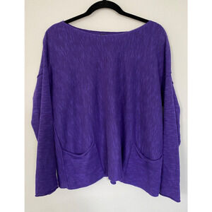 Eileen Fisher Violet Merino Wool Bateau Neck Crop Sweater Size SP Quiet Luxury